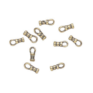 Crimp end 1pkg10 brass, 5x2.5mm tube / loop / 1mm inside diameter, antiqued
