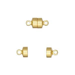 Clasp magnetic barrel 1pkg10, 7x6mm barrel, gold-finished brass 1-strand