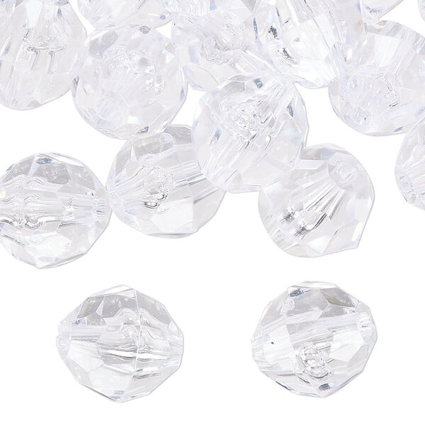 Bead, acrylic, transparent clear, 12mm faceted round. Sold per 100-gram pkg image number 0