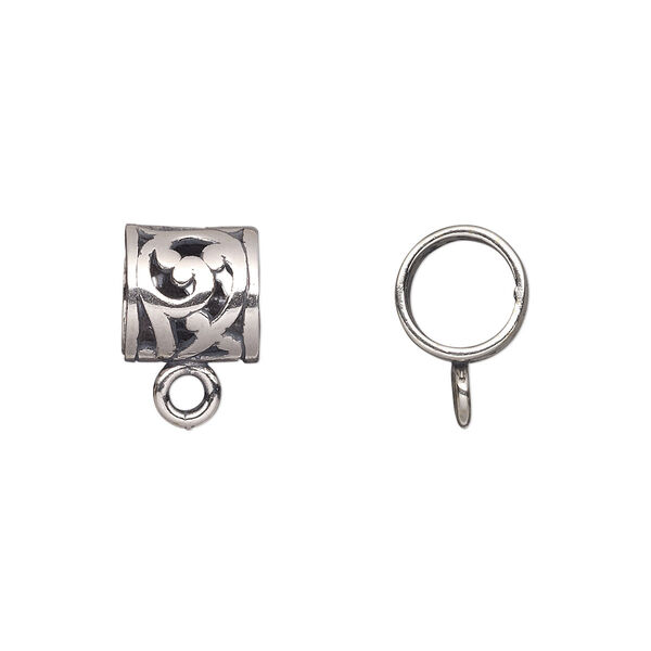 Bead, JBB Findings, antiqued sterling silver, 9.5x9mm filigree round tube with closed loop . Sold individually. image number 0