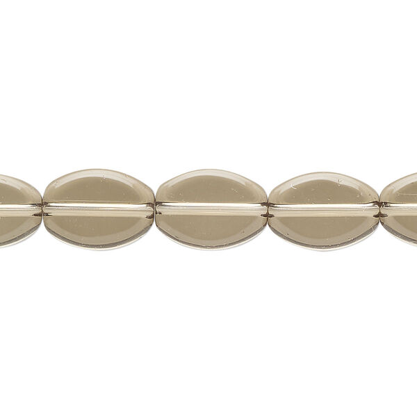 Bead, glass, transparent golden olive, 11x8mm-12x9mm flat oval. Sold per 7-inch strand, approximately 15 beads. image number 0