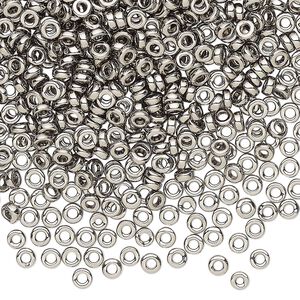 Seed bead, Miyuki, glass, pkg/50g, 3x1.3mm spacer rondelle, opaque nickel-plated, (SPR3-190).