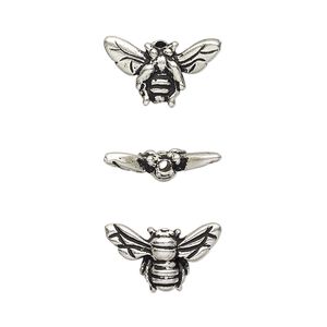 Bead, TierraCast®, antique silver-plated pewter (tin-based alloy), 15.5x9mm honeybee. Sold per pkg of 20.