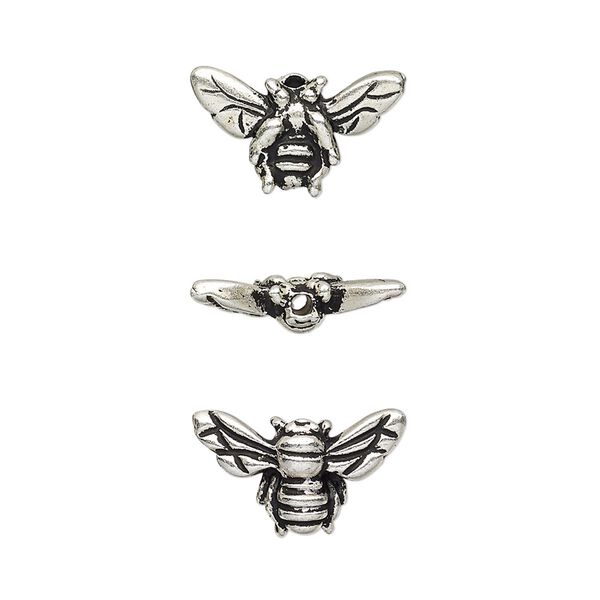 Bead, TierraCast®, antique silver-plated pewter (tin-based alloy), 15.5x9mm honeybee. Sold per pkg of 20. image number 0