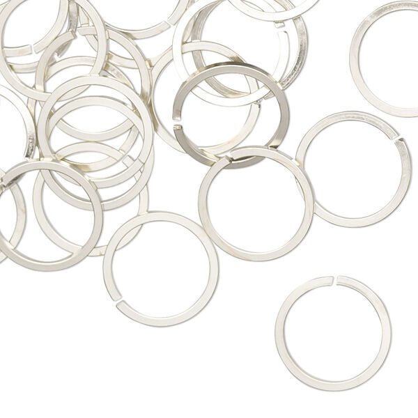 Jump ring, copper / zinc / nickel, nickel silver, 12mm hand-cut round square wire, 9.8mm inside diameter, 18 gauge. Sold per pkg of 50. image number 0