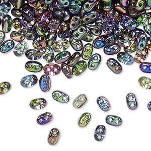 Seed bead, Preciosa Twin™ Czech glass, pkg/250g, 5x2.5mm oval, opaque vitrail green, (01500).