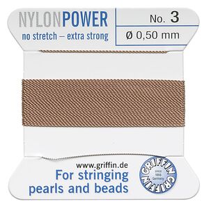Thread, Griffin, nylon, beige, size #3. Sold per 2-meter card (approximately 78 inches).