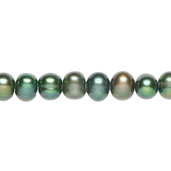 Freshwater 1pkg1, semi-round pearl C grade, 15 inch green peacock 6-7mm cultured image number 0