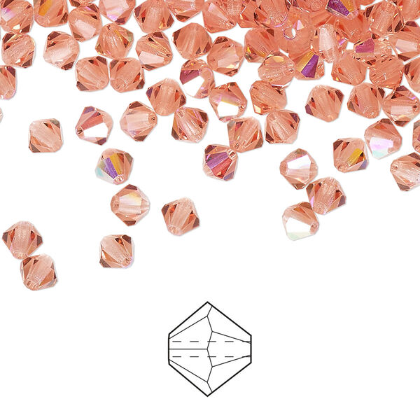 Bead 720pk rose peach AB, Preciosa Czech crystal 4mm bicone image number 0