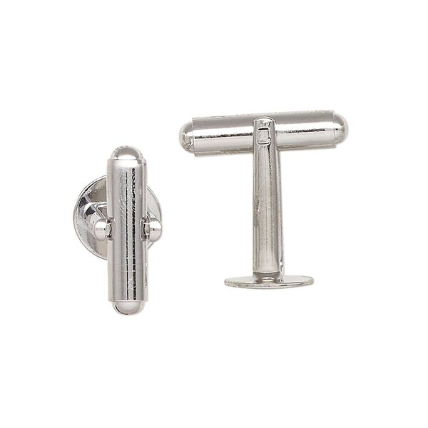Cuff link, silver-finished brass, 9mm. Sold per pkg of 2. image number 0