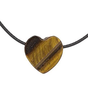 Tigereye / cotton / steel / brass 1pkg1, silver-finished heart necklace natural 18 inch / lobster claw clasp / 13mm