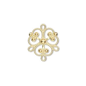 Drop, gold-finished brass, 19x16mm fancy clover with 3 loops. Sold per pkg of 10.