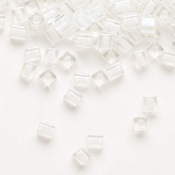 Seed bead, Miyuki, glass, pkg/25g, 3.5-3.7mm square, transparent white inside dyed color clear (SB-1104). image number 0