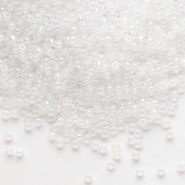 Seed bead, Dyna-Mites™, glass, pkg/1/2kg, #11 round, opaque ceylon rainbow white, (334R 11/0 RR). image number 0