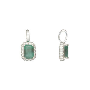 Pendant 1pkg1, emerald and sterling silver, 9x7mm rectangle.