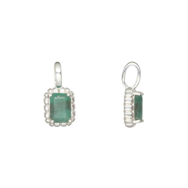 Pendant, emerald and sterling silver, 9x7mm rectangle. image number 0