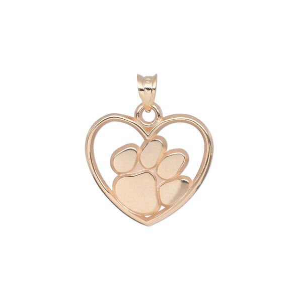 Pendant, 14Kt gold, 18x17mm single-sided Clemson Univeristy tiger paw print in heart, smooth back. Sold individually. image number 0