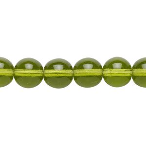 Bead, Czech glass druk, transparent olivine, 10mm round. Sold per 15-1/2" to 16" strand.