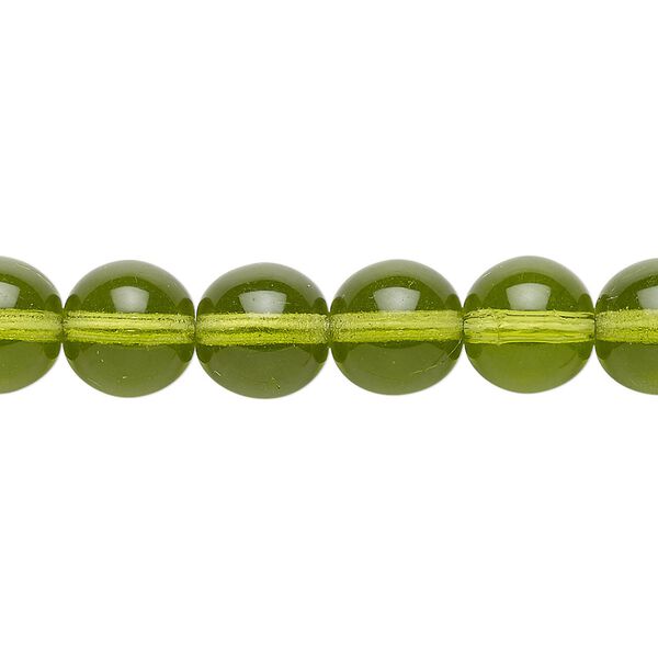 Bead, Czech glass druk, transparent olivine, 10mm round. Sold per 15-1/2" to 16" strand. image number 0