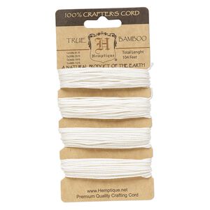 Cord, Hemptique®, polished bamboo, white, 0.5mm / 1mm / 1.5mm / 1.8mm diameter, 10- / 20- / 36- / 48-pound test. Sold per card.