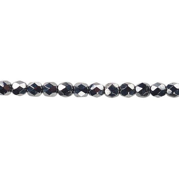 Bead, Czech fire-polished glass, hematite, 4mm faceted round. Sold per pkg of 1,200 (1 mass). image number 0