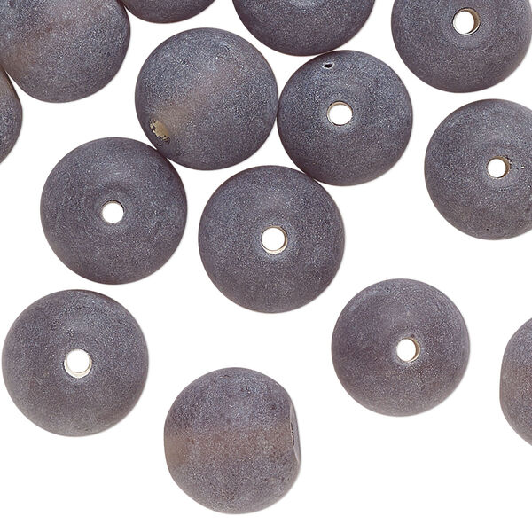 Bead, lampworked glass, translucent frosted blue-grey, 11x10mm-12x11mm round. Sold per 2-ounce pkg of approximately 25 beads. image number 0