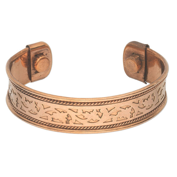 Bracelet, cuff, Everyday Jewelry, copper, 17mm wide with cutout pattern, adjustable from 7-8 inches with magnetic ends. Sold individually. image number 0
