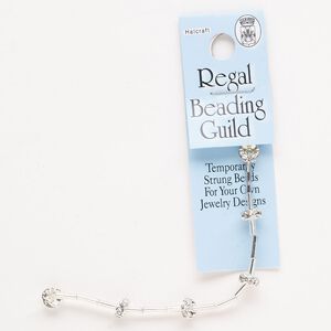 Bead assortment, silver-finished "pewter" (zinc-based alloy) and glass, clear, 6x3mm rondelle and 7x2mm round bugle. Sold per 4-inch strand, approximately 20 beads.