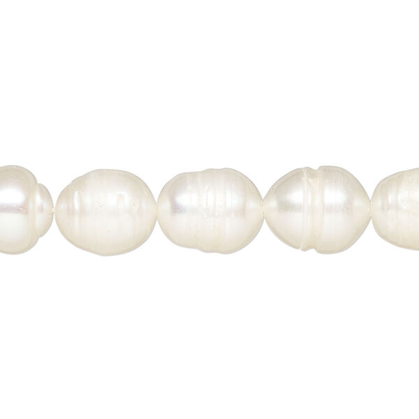 Pearl, cultured freshwater (bleached), white, 8.5-10mm rice, D grade, Mohs hardness 2-1/2 to 4. Sold per 16-inch strand. image number 0
