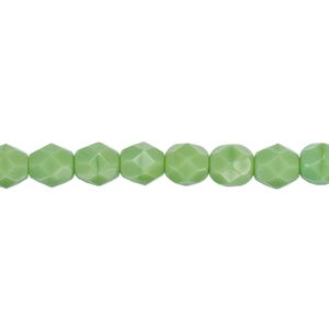 Bead, Czech fire-polished glass, opaque green, 6mm faceted round. Sold per 15-1/2" to 16" strand, approximately 65 beads.