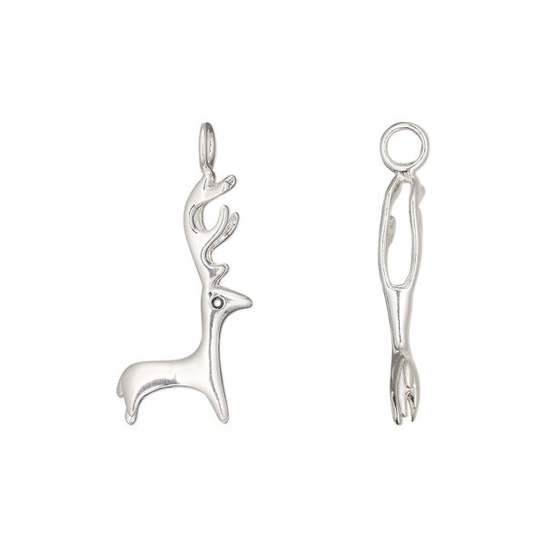 Charm 1pkg1 sterling silver / cubic zirconia 20.5x9mm 3D reindeer perpendicular loop, black image number 0