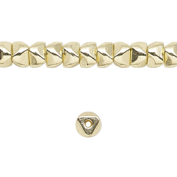 Bead, brass-finished "pewter" (zinc-based alloy), 6x4mm nugget. Sold per 8-inch strand. image number 0