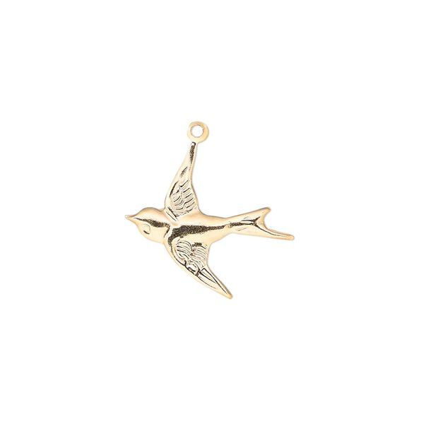 Charm, 14Kt gold-filled, 18x17mm single-sided flying bird. Sold per pkg of 2. image number 0