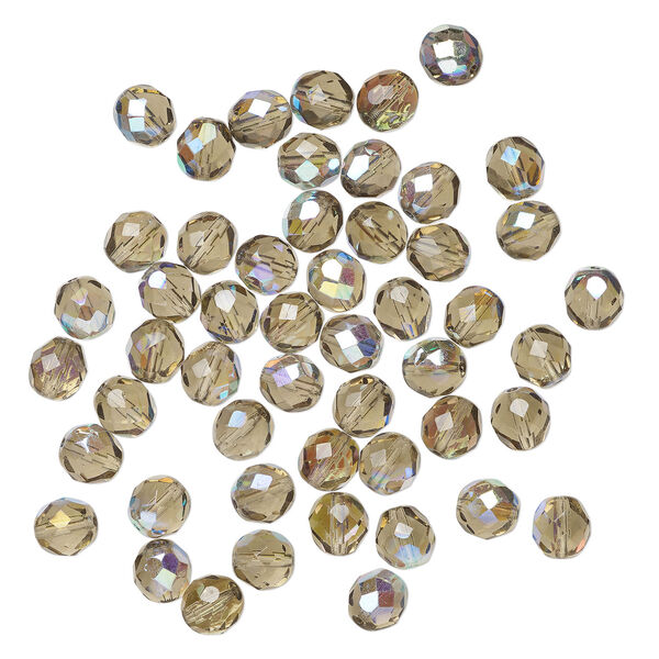 Bead, Czech fire-polished glass 1pkg600, translucent smoke half-coated AB, 8mm faceted round. image number 1