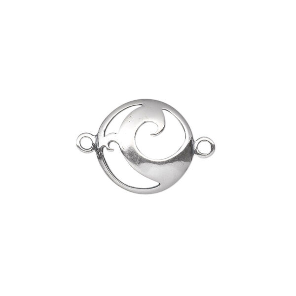 Link, sterling silver, 15mm single-sided domed round with swirl cutout design. Sold individually. image number 0
