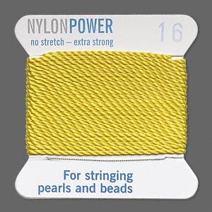 Thread, Griffin, nylon, yellow, size #16. Sold per 2-meter card (approximately 78 inches).