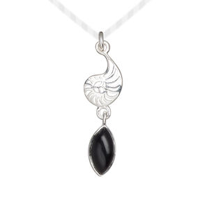 Black onyx / sterling silver 1pkg1, antiqued nautilus drop 26x8mm
