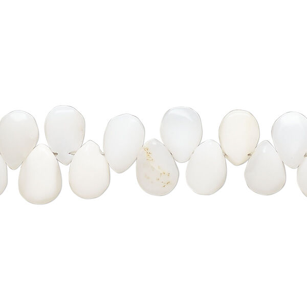 Bead, white opal (natural), 7x5mm-8x6mm hand-cut puffed top-drilled teardrop, C grade, Mohs hardness 5 to 6-1/2. Sold per 8-inch strand, approximately 50 beads. image number 0