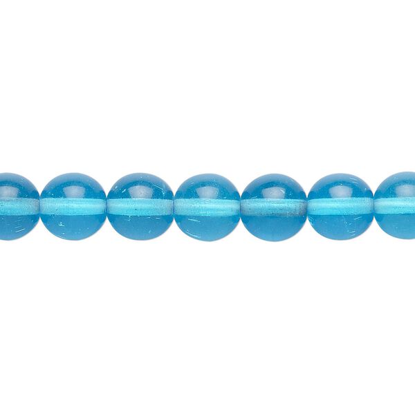 Bead, Czech glass druk, transparent turquoise blue, 8mm round. Sold per 15-1/2" to 16" strand. image number 0