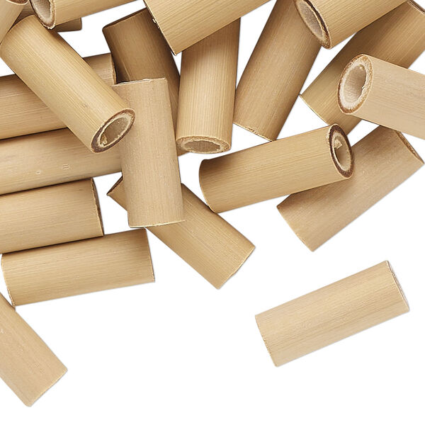 Bead, bamboo, brown, 14x5mm-16x7mm round tube. Sold per pkg of 100. image number 0