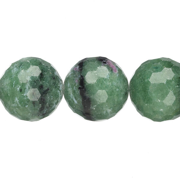 Bead, ruby in zoisite (natural), 15-16mm precision-faceted round, C grade, Mohs hardness 6 to 7. Sold per 15 to 16-inch strand. image number 0