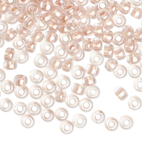 Seed bead, Miyuki, glass, pkg/25g, #6 rocaille, translucent rose gold-lined pearlized crystal clear, (RR-4605). image number 0
