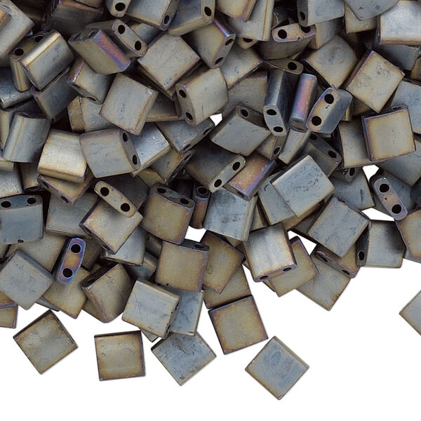Seed bead, TILA®, glass, pkg/40g, 5mm full tila square, opaque matte metallic silver grey, (TL-2002). image number 0