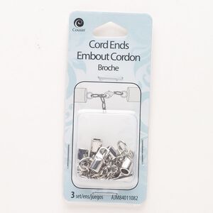 Clasp lobster claw 1pkg3, 10x6mm round / fits 3.8mm cord, silver-finished steel / brass 1-strand