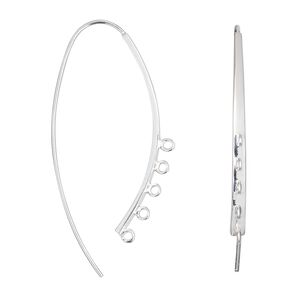 Ear wire 1pkg2 silver-plated, 44mm marquise / closed loop, 20 gauge brass 1 pair