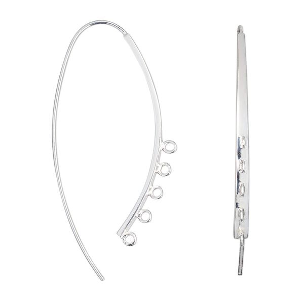 Ear wire 1pkg2 silver-plated, 44mm marquise / closed loop, 20 gauge brass 1 pair image number 0