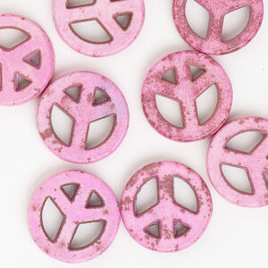 Magnesite 1pkg12, peace sign bead 15mm pink & brown