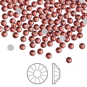 Flat back 144pk rose peach foil back, Preciosa VIVA 12® Czech crystal rhinestone 3-3.2mm chaton rose round SS12