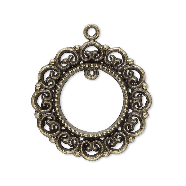 Drop, antique brass-plated "pewter" (zinc-based alloy), 28mm wreath with loop. Sold per pkg of 10. image number 0