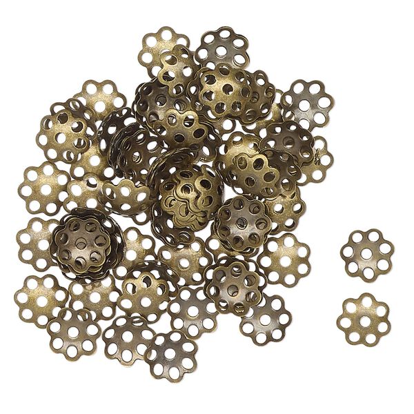 Bead cap, antique brass-finished "pewter" (zinc-based alloy), 6mm flower with cutouts, fits 5-7mm round beads. Sold per pkg of 100. image number 0